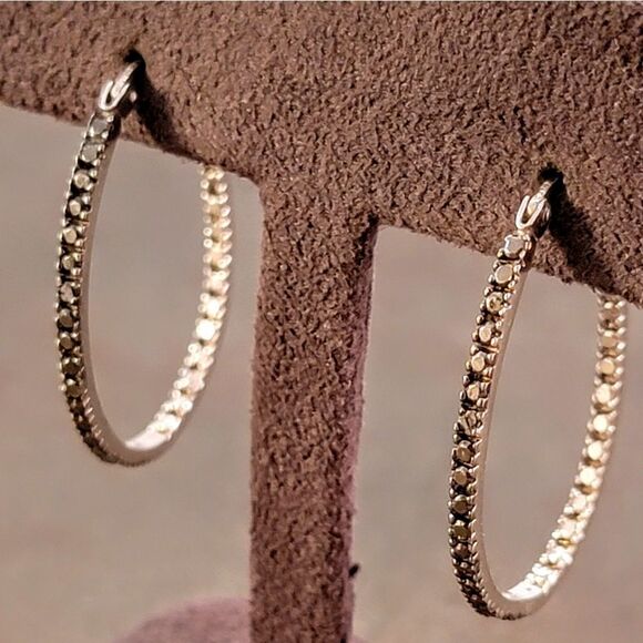 Sterling Inside Out 1 1/4" Hoop Oval Crystal Earrings - Picture 1 of 4